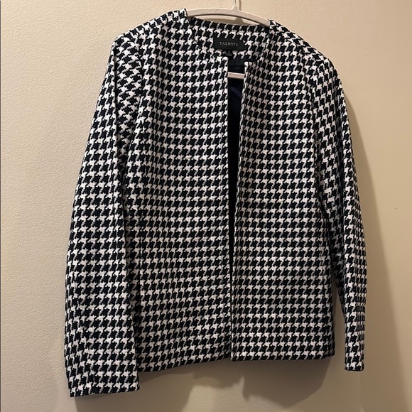 Talbots Navy and White Houndstooth open Jacket - blazer - size 6 -like new - Picture 1 of 7